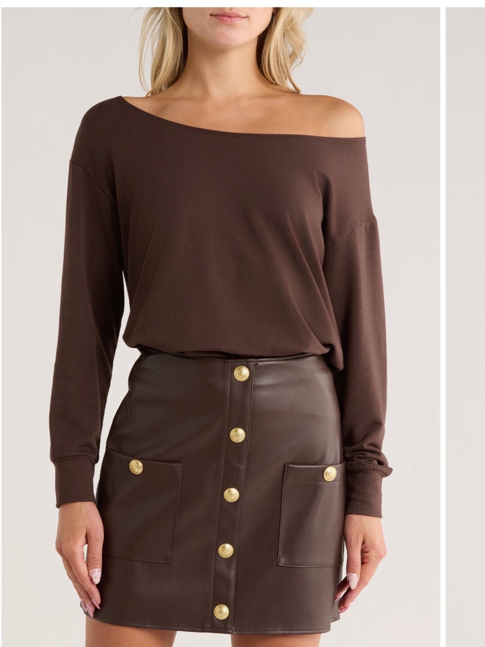 L'AGENCE Kimora Chocolate Brown Pullover Sweatshirt